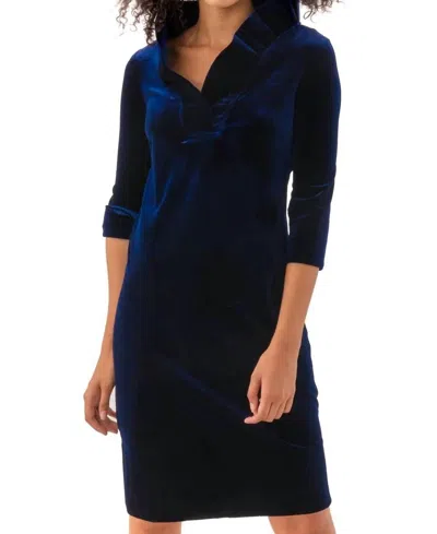Gretchen Scott Ruffneck Mini Dress In Silky Velvet Navy In Blue
