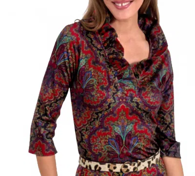 Gretchen Scott Ruffneck Passion Paisley Top In Black Multi
