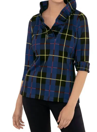 Gretchen Scott Ruffneck Plaidly Cooper Top In Blue Multi