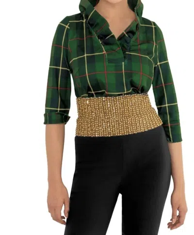 Gretchen Scott Ruffneck Plaidly Cooper Top In Green Multi