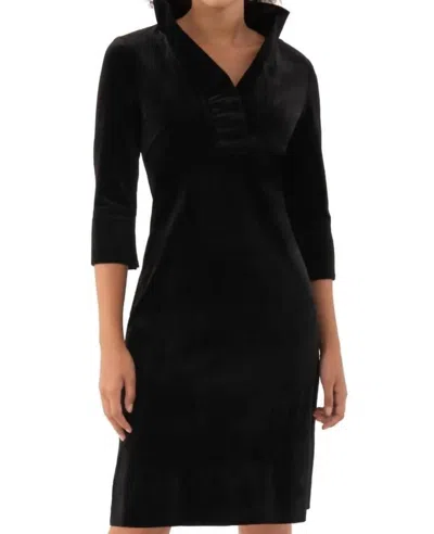 Gretchen Scott Ruffneck Silky Velvet Midi Dress In Navy In Black