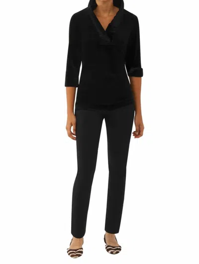 Gretchen Scott Ruffneck Silky Velvet Top In Black