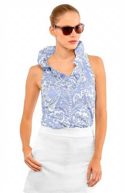 Gretchen Scott Ruffneck Sleeveless Top In Periwinkle & White In Multi