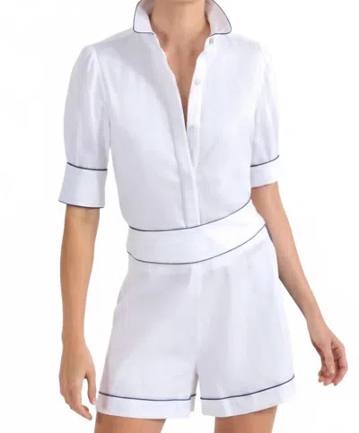 Gretchen Scott Short Sleeve Piping Boyfriend Shirt In White