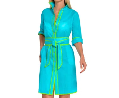 Gretchen Scott Short-cotton Shirt Tails Dress In Turquoise In Multi