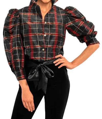 Gretchen Scott Silk Juliette Blouse In Plaid Black In Multi