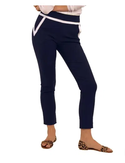 Gretchen Scott Slick Slax Gripeless Pull On Pants In Navy With White Stripe In Multi