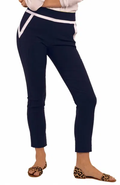 Gretchen Scott Slick Slax Gripeless Pull On Pants In Navy/white In Blue