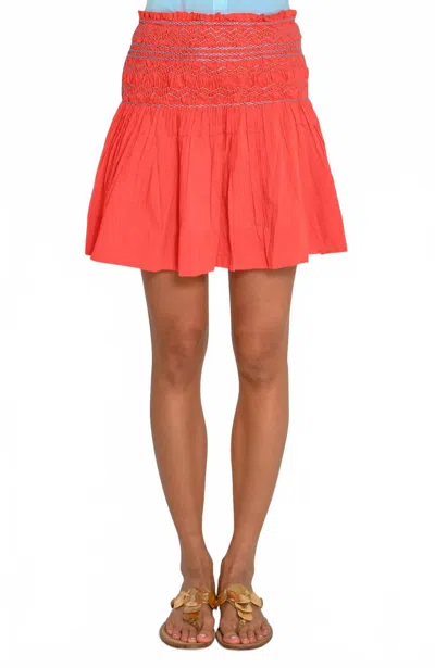 Gretchen Scott Solid Smocked Skirt In Coral In Red