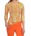 Gretchen Scott Split Neck Top - Watteau In Pink/ Lime