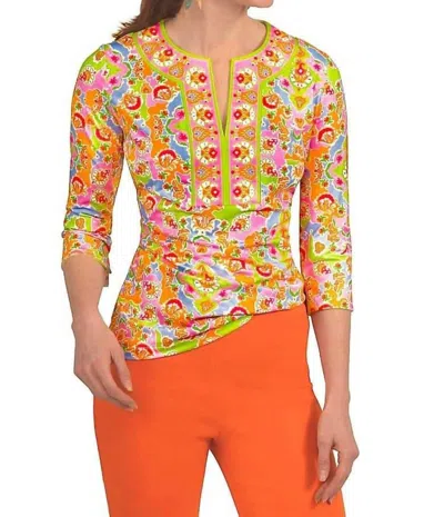 Gretchen Scott Split Neck Top - Watteau In Pink/ Lime