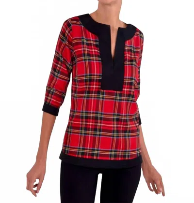 Gretchen Scott Split Neck Tunic Top In Red Multi