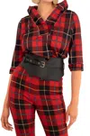 Gretchen Scott Stand Up Ruffle Neck Top In Red Plaidly Cooper In Multi