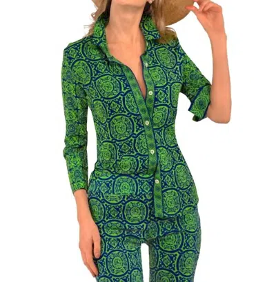 Gretchen Scott Sultan's Dining Room Boyfriend Shirt In Royal/kelly In Multi