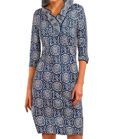 Gretchen Scott Sultan's Dining Room Quarter Sleeve Ruffneck Mini Dress In Navy/white In Blue