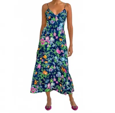 Gretchen Scott Sway And Twirl English Garden Spaghetti Strap Midi Dress In Navy In Blue