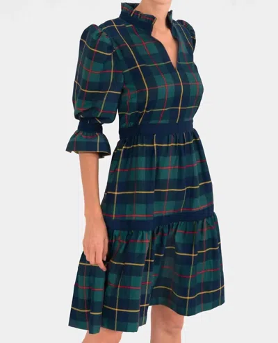 Gretchen Scott Teardrop Plaid Dress In Green In Blue