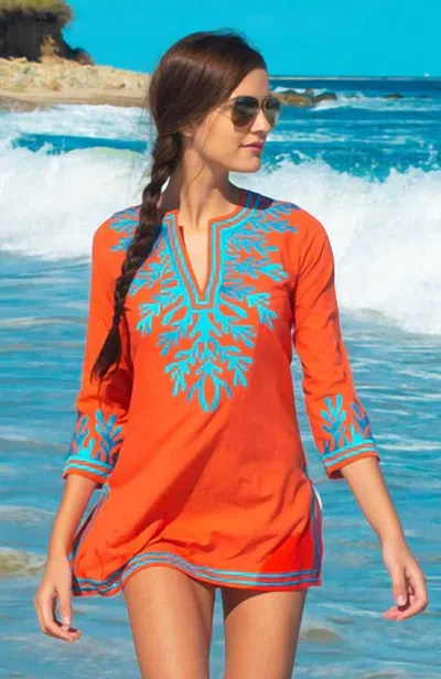 Gretchen Scott The Reef Tunic In Coral & Turq In Orange