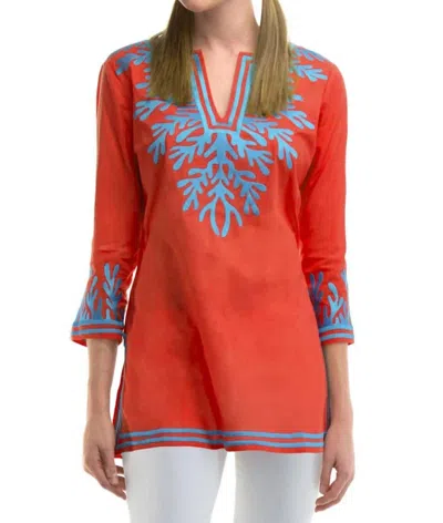 Gretchen Scott The Reef Tunic In Coral/turq In Orange