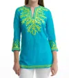 Gretchen Scott Cotton Embroidered Reef Tunic In Turq/lime In Multi