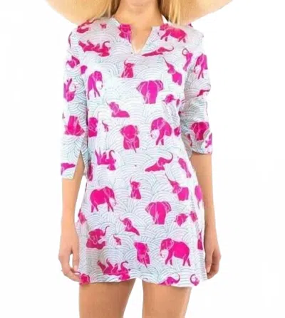 Gretchen Scott Trunk Trunk Goose Tunic Top In Hot Pink Elephants/turq & White In Multi