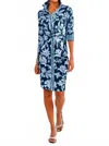 Gretchen Scott Twist & Shout Button Front Mini Dress In Stunning Stippling In Blue