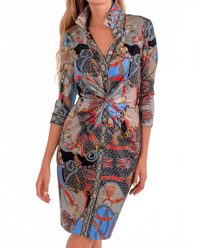 Gretchen Scott Twist & Shout Ditto Dress In Tan, Periwinkle & Orange In Multi