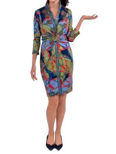 Gretchen Scott Twist & Shout Ditto Print Dress In Olive, Navy, Periwinkle & Orange In Multi