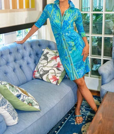 Gretchen Scott Twist & Shout Grand Bazaar Dress In Aqua, Perwinkle & Lime In Blue