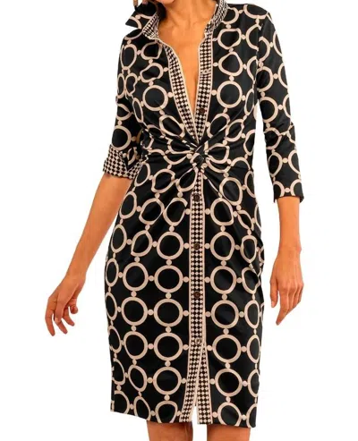 Gretchen Scott Twist And Shout Midi Dress In Black Ecru In Multi