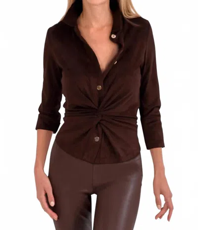 Gretchen Scott Ultra Suede Twist & Shout Top In Brown In Burgundy