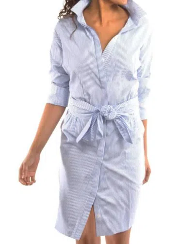Gretchen Scott Wash & Wear Breezy Blouson Dress In Chambray Stripe In Blue