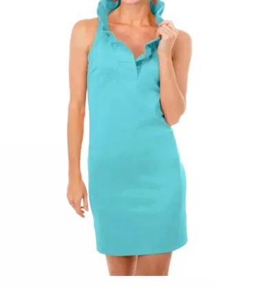 Gretchen Scott Women's Jersey Ruffneck Sleeveless Dress In Turquoise In Blue