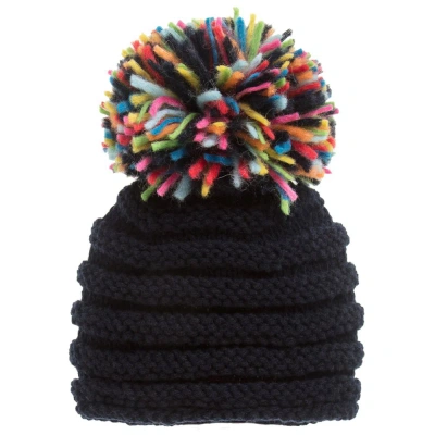 Grevi Babies' Girls Blue Wool Knitted Hat In Black