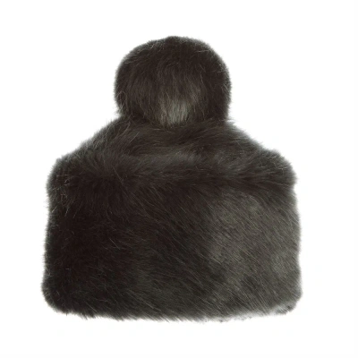 Grevi Kids' Girls Grey Faux Fur Pom-pom Hat In Black