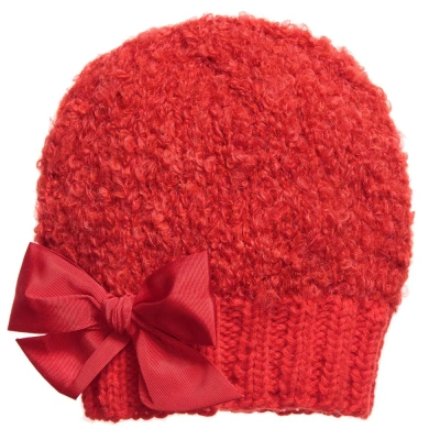 Grevi Babies' Girls Red Mohair Knitted Hat