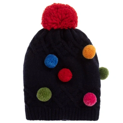 Grevi Babies' Navy Blue Wool Pom-pom Hat