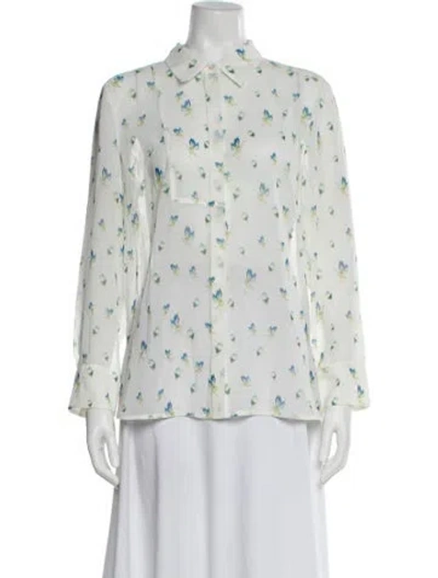 Pre-owned Grey By Jason Wu Floral Print Long Sleeve Blouse In White