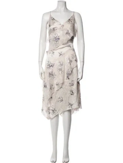 Pre-owned Grey By Jason Wu Floral Print Midi Length Dress In White