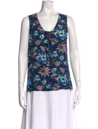 Pre-owned Grey By Jason Wu Floral Print Scoop Neck Blouse In Blue