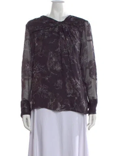 Pre-owned Grey By Jason Wu Floral Print Scoop Neck Blouse In Purple