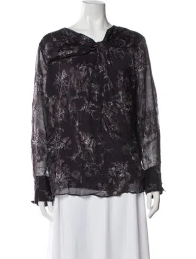 Pre-owned Grey By Jason Wu Floral Print V-neck Blouse In Black