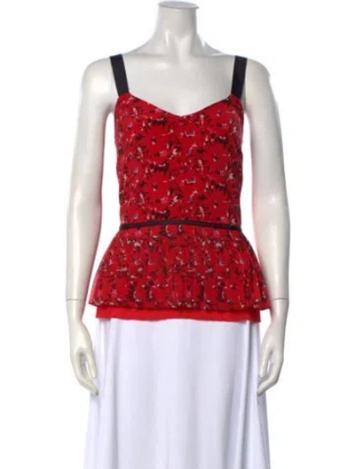 Pre-owned Grey By Jason Wu Floral Print V-neck Top In Red