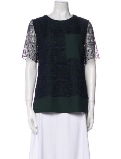Pre-owned Grey By Jason Wu Plaid Print Crew Neck Top In Green