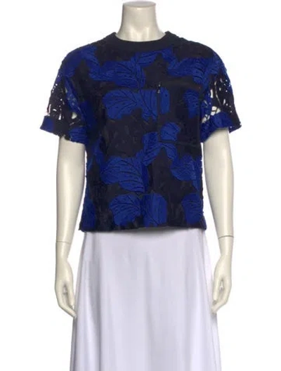 Pre-owned Grey By Jason Wu Printed Crew Neck Blouse In Blue