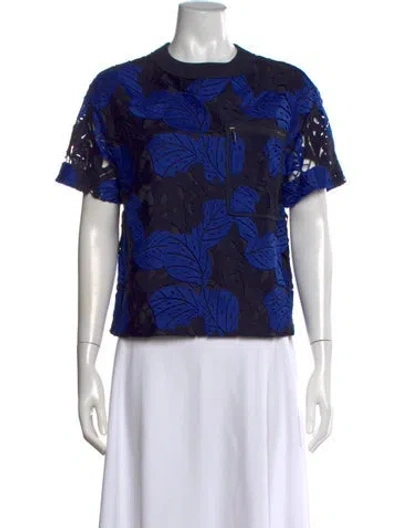 Pre-owned Grey By Jason Wu Printed Crew Neck Blouse In Blue