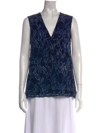 Pre-owned Grey By Jason Wu Printed V-neck Top In Blue