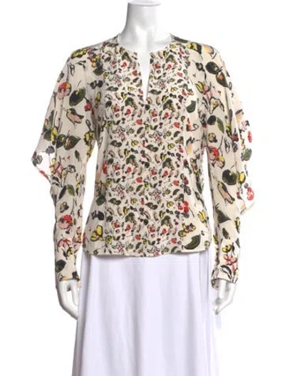 Pre-owned Grey By Jason Wu Silk Floral Print Blouse In White