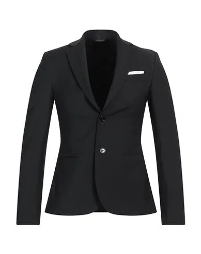 Grey Daniele Alessandrini Man Blazer Black Size 38 Polyester, Viscose, Elastane In Black