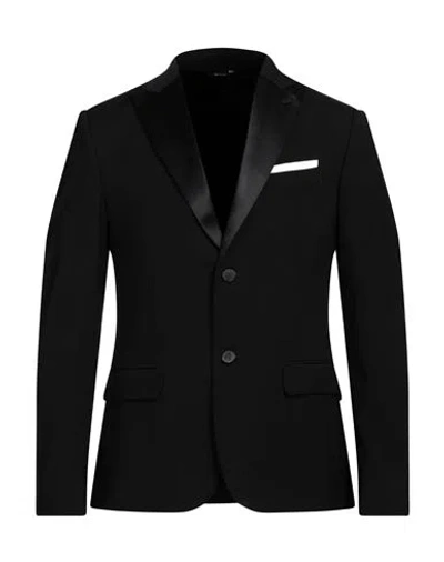 GREY DANIELE ALESSANDRINI GREY DANIELE ALESSANDRINI MAN BLAZER BLACK SIZE 44 POLYESTER, VISCOSE, ELASTANE